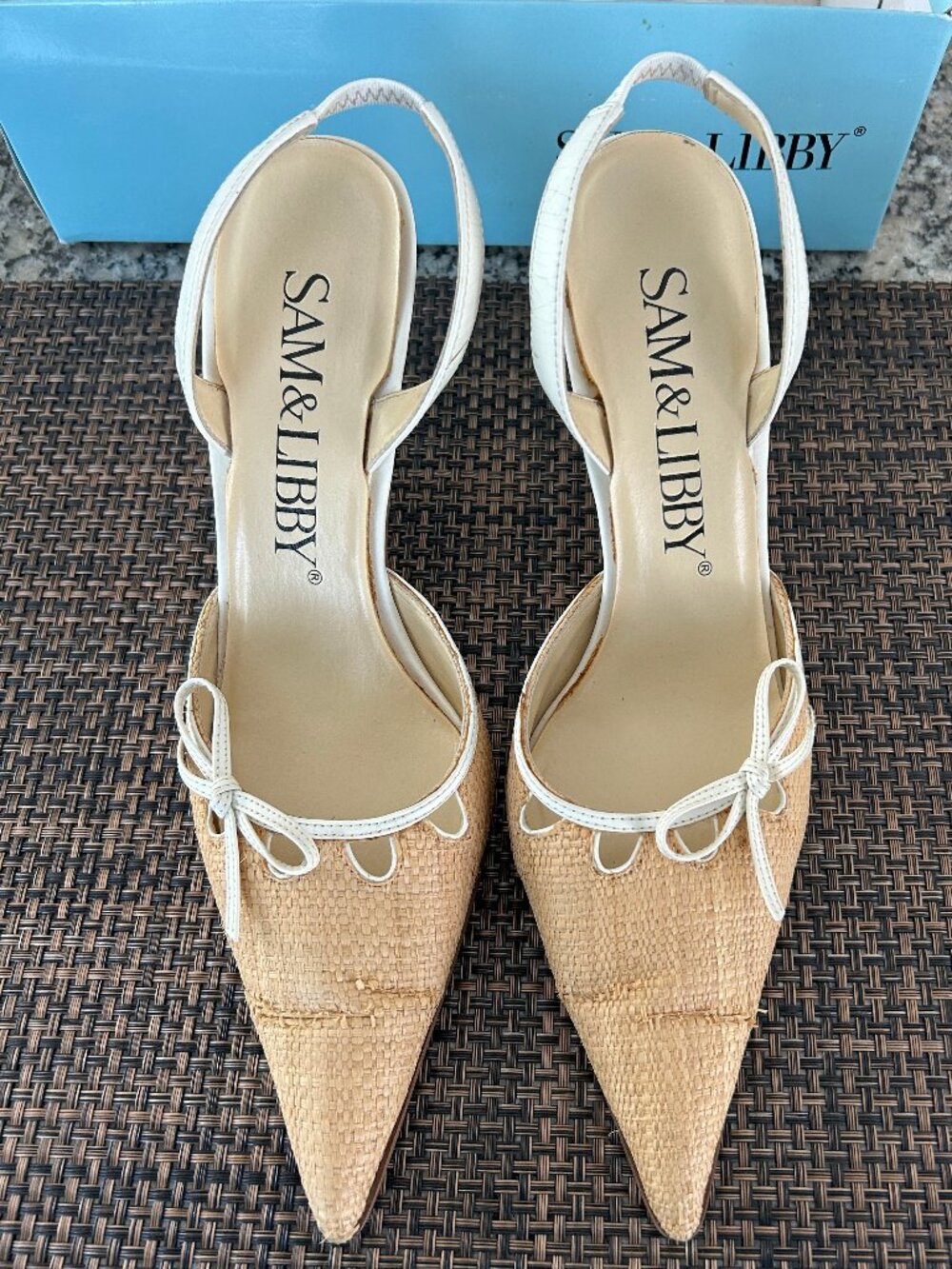 Sam & Libby "Luella" Woven Raffia Slingback Kitten Heels - Size 8M